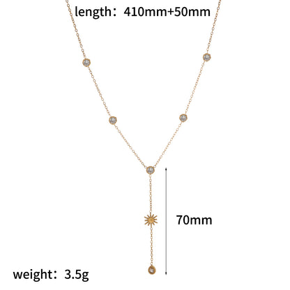 Round Necklace For Women In 304 Stainless Steel With 18K Real Gold Plated Finish Featuring Artificial Rhinestones And Cable Chain