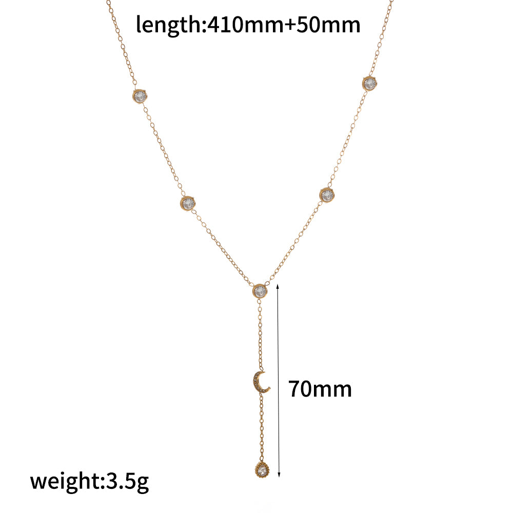 Round Necklace For Women In 304 Stainless Steel With 18K Real Gold Plated Finish Featuring Artificial Rhinestones And Cable Chain