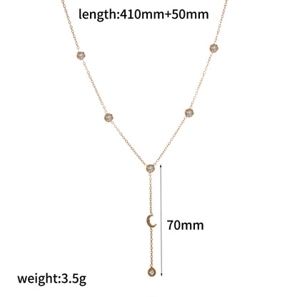 Round Necklace For Women In 304 Stainless Steel With 18K Real Gold Plated Finish Featuring Artificial Rhinestones And Cable Chain