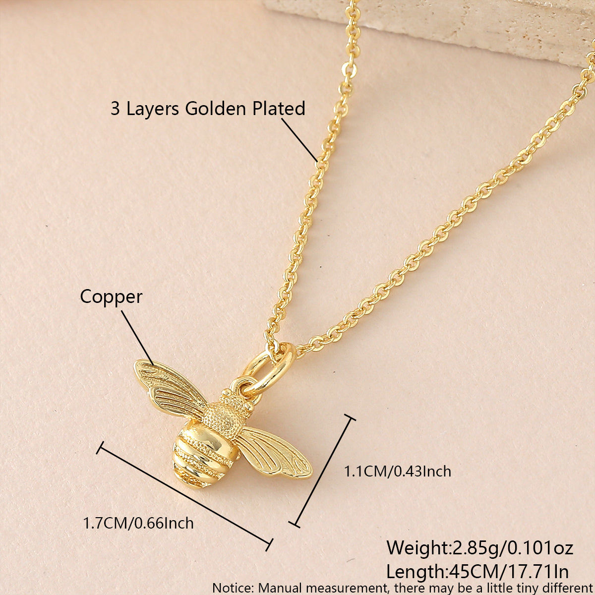 Waterproof Non Tarnish Copper Animal Pendant Necklace For Women With 18K Real Gold Plated Cable Chain