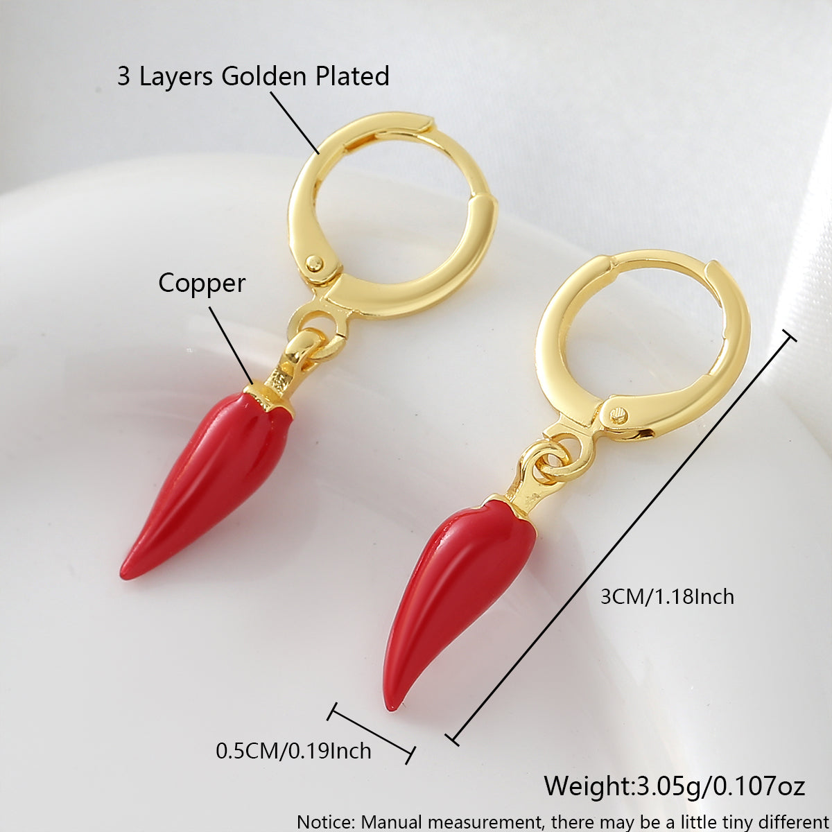 Three-dimensional Fruit Earrings For Women In Copper With 18K Real Gold Plated Electroplating