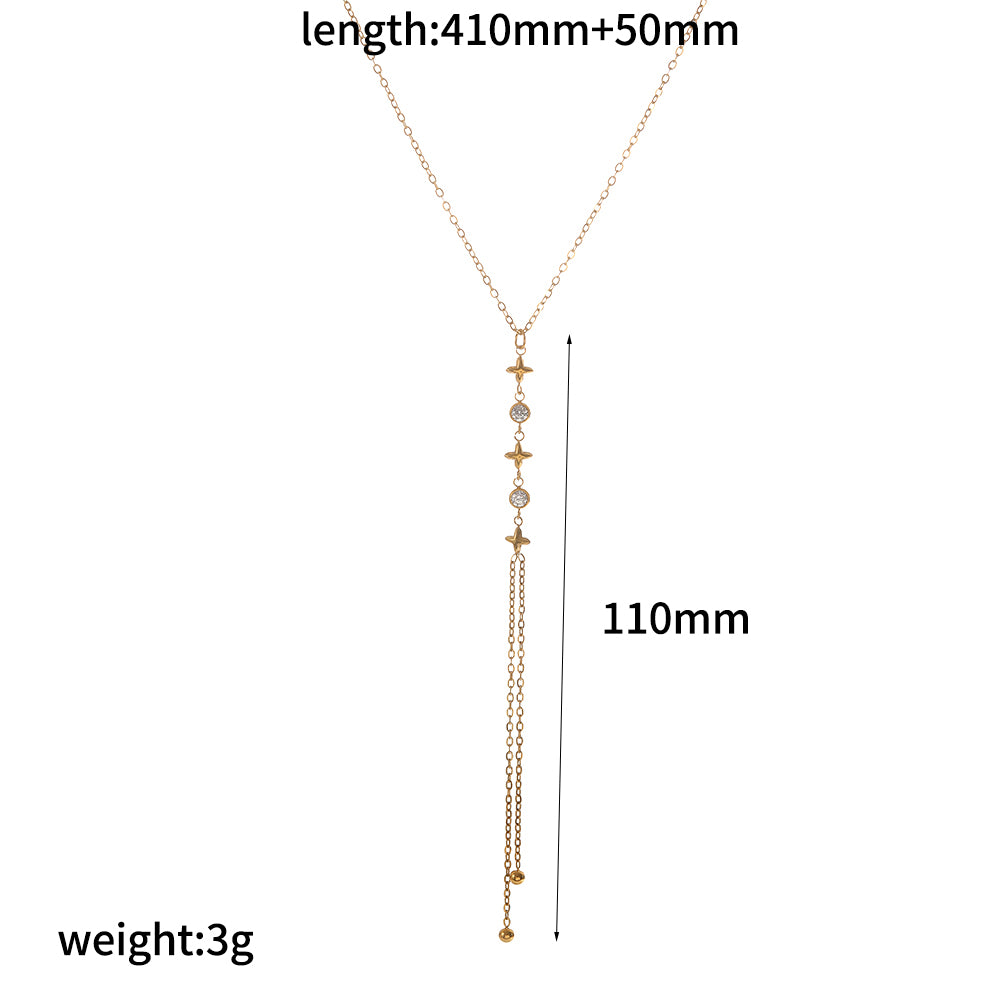 Geometric Jewelry Set For Women, 304 Stainless Steel With 18K Gold Plated Finish And Rhinestones On Cable Chain