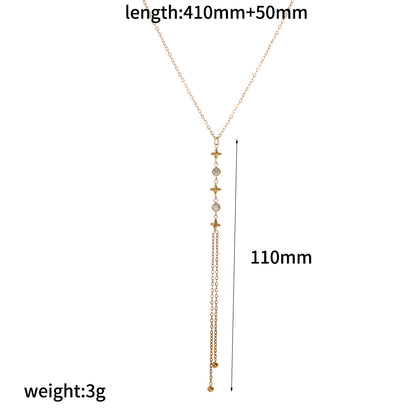 Round Necklace For Women In 304 Stainless Steel With 18K Real Gold Plated Finish Featuring Artificial Rhinestones And Cable Chain