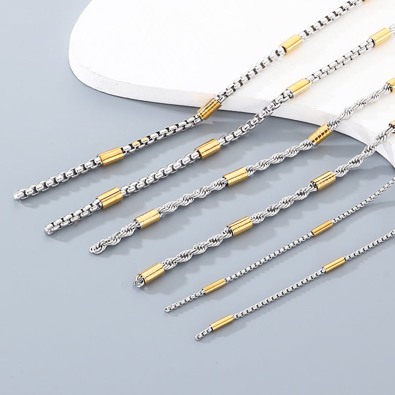 Geometric 304 Stainless Steel Chain With 18K Real Gold Plated PVD Coated Electroplated Finish And 0.03µm Thickness, 1 Piece