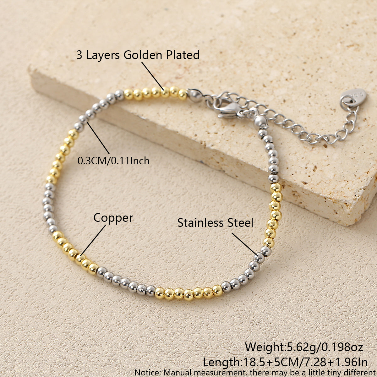 Geometric Jewelry Set For Unisex Featuring 18K Real Gold Plated 304 Stainless Steel With Beaded Chain And Beading Craft