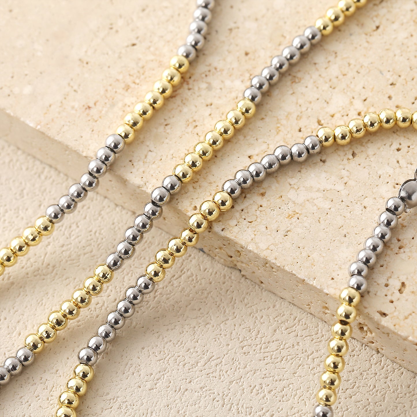 Geometric Jewelry Set For Unisex Featuring 18K Real Gold Plated 304 Stainless Steel With Beaded Chain And Beading Craft