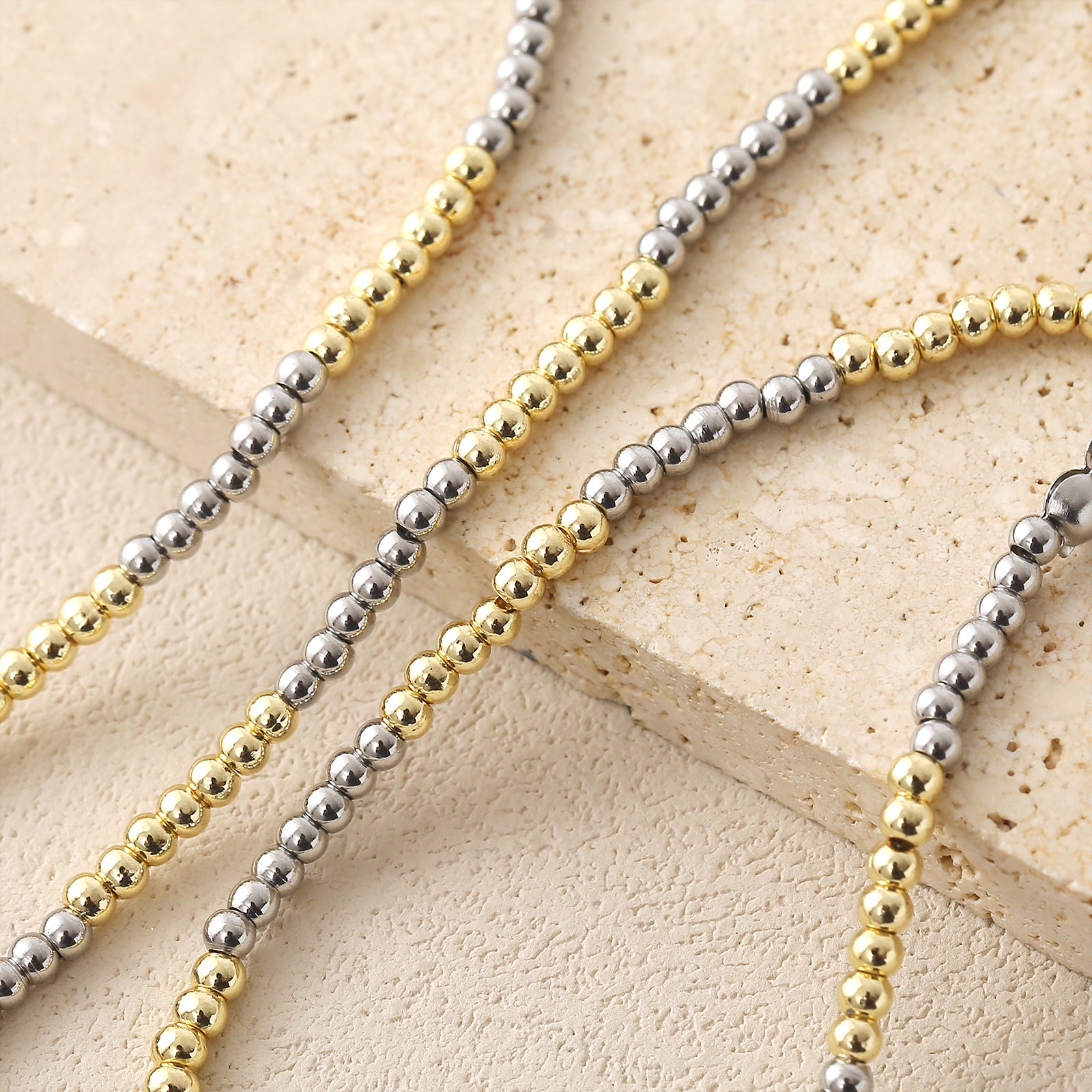 Geometric Jewelry Set For Unisex Featuring 18K Real Gold Plated 304 Stainless Steel With Beaded Chain And Beading Craft