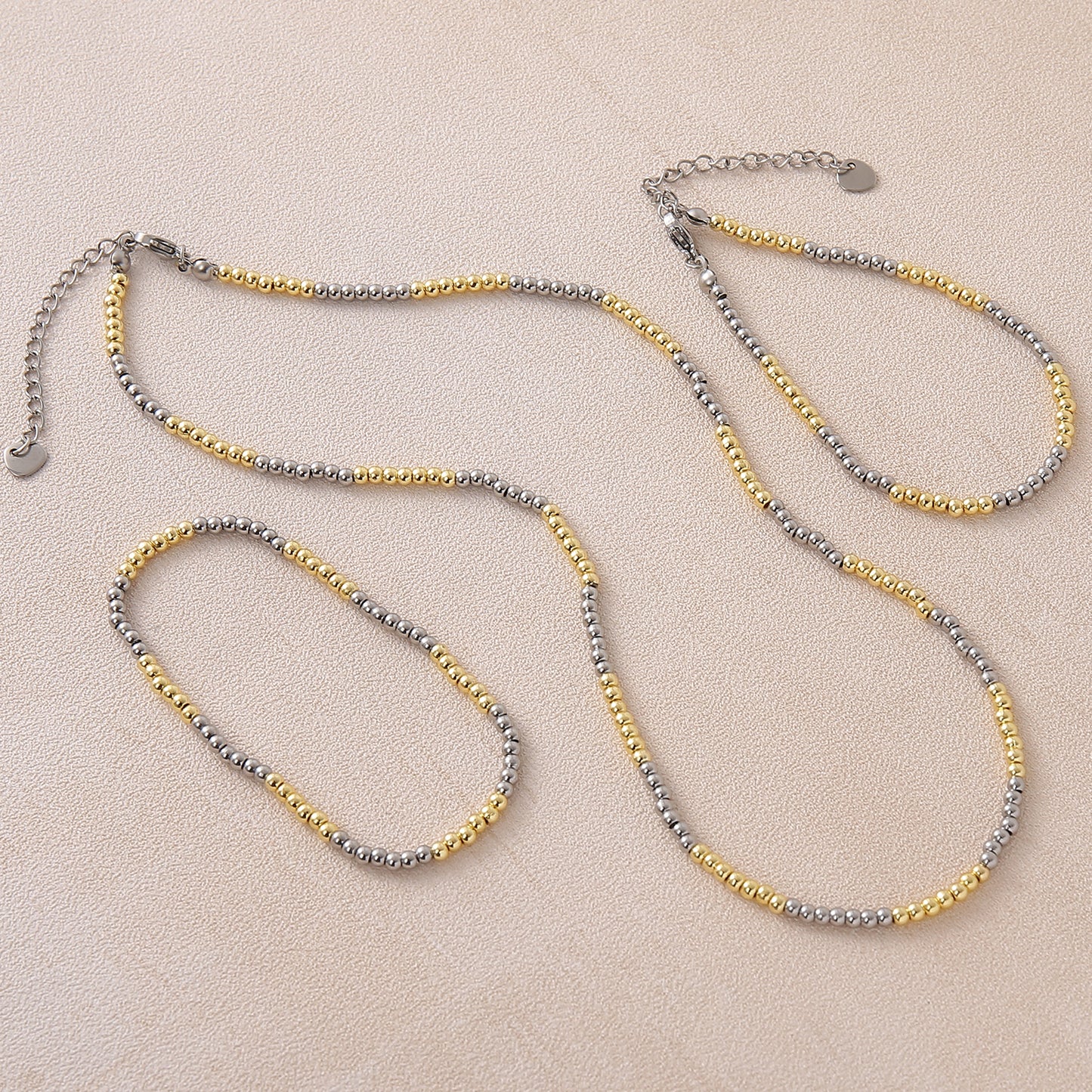 Geometric Jewelry Set For Unisex Featuring 18K Real Gold Plated 304 Stainless Steel With Beaded Chain And Beading Craft