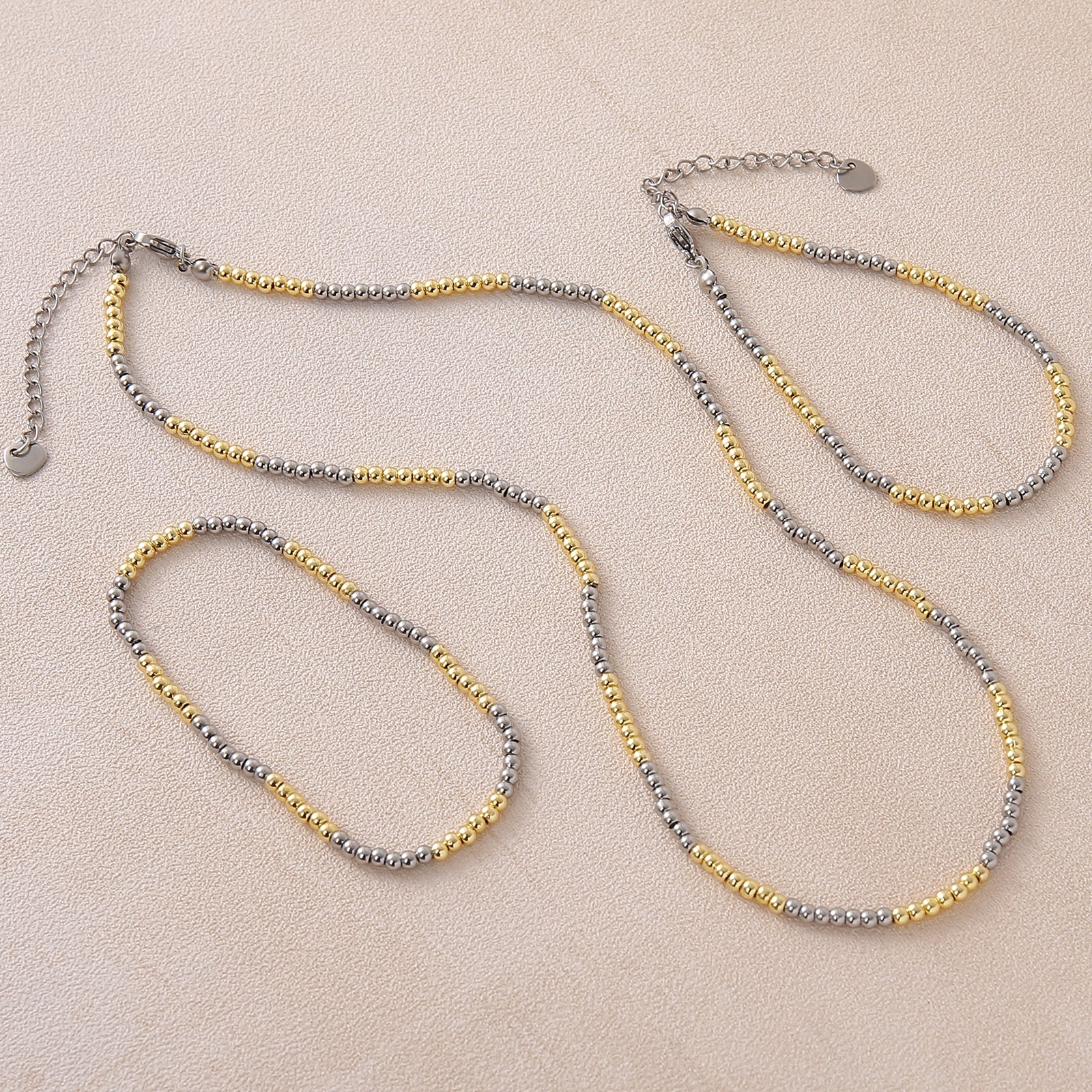 Geometric Jewelry Set For Unisex Featuring 18K Real Gold Plated 304 Stainless Steel With Beaded Chain And Beading Craft