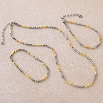 Geometric Jewelry Set For Unisex Featuring 18K Real Gold Plated 304 Stainless Steel With Beaded Chain And Beading Craft