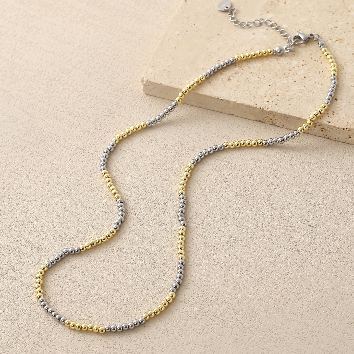 Geometric Jewelry Set For Unisex Featuring 18K Real Gold Plated 304 Stainless Steel With Beaded Chain And Beading Craft