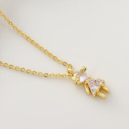 Geometric Pendant Necklace For Women In Copper With 18K Real Gold Plated Finish And Zircon Inlay On Cable Chain