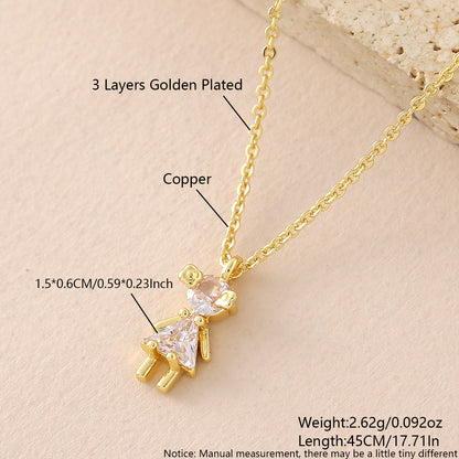 Geometric Pendant Necklace For Women In Copper With 18K Real Gold Plated Finish And Zircon Inlay On Cable Chain