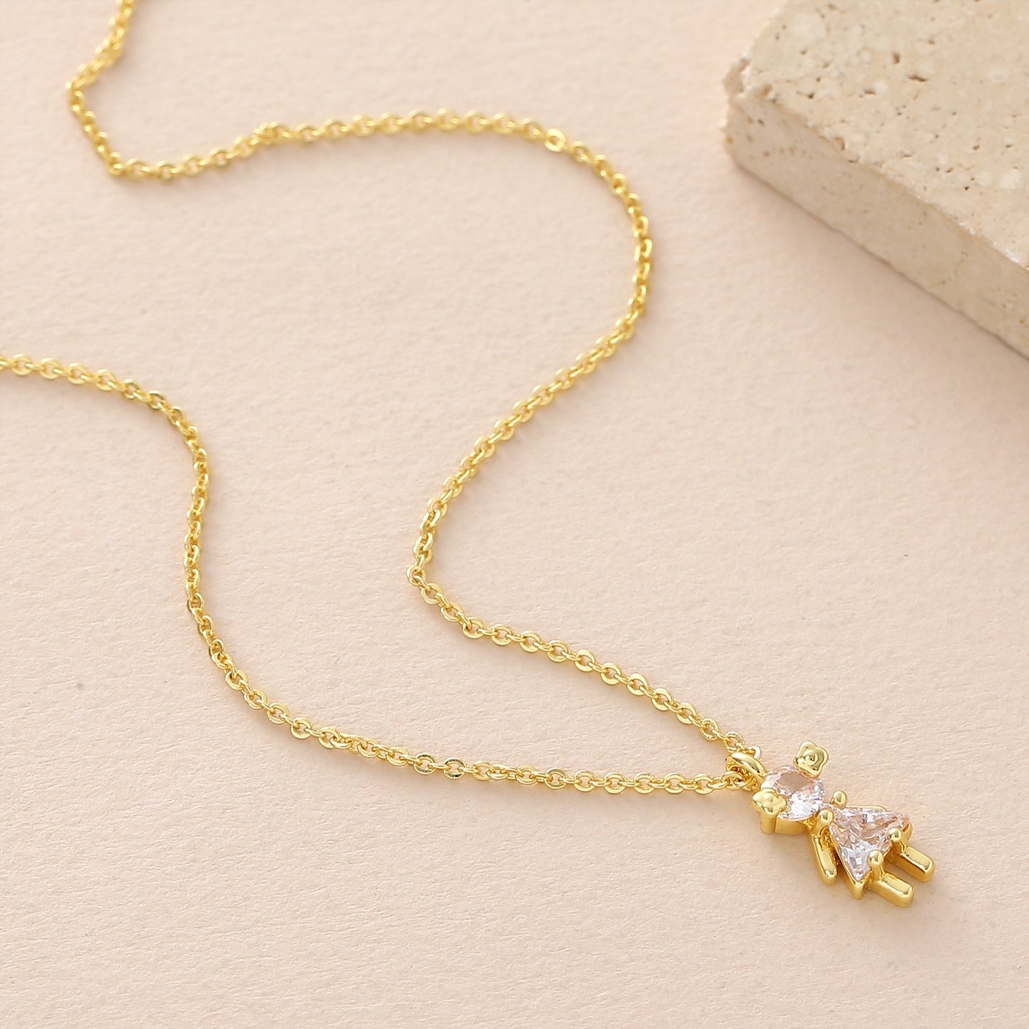 Geometric Pendant Necklace For Women In Copper With 18K Real Gold Plated Finish And Zircon Inlay On Cable Chain