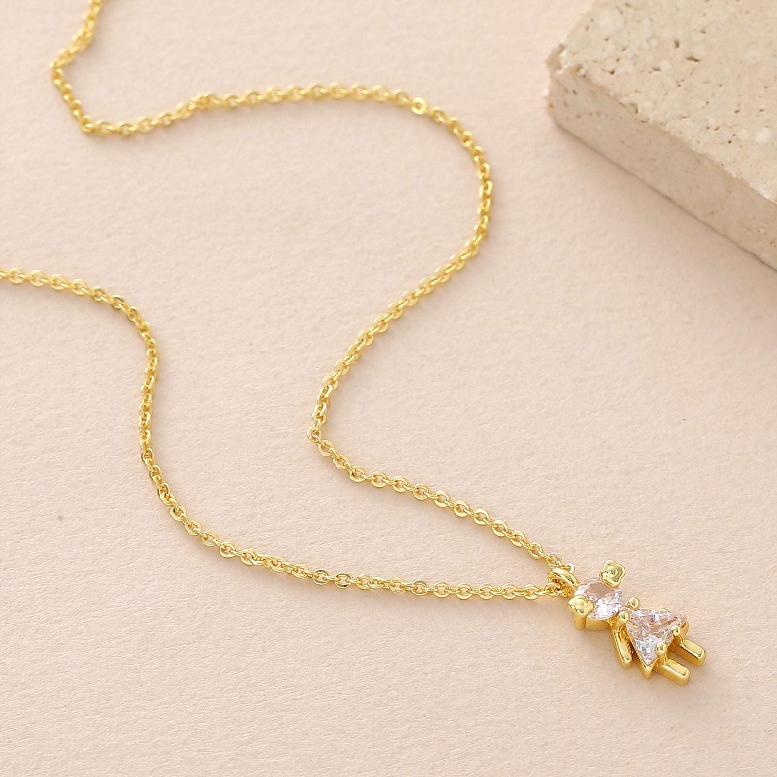 Geometric Pendant Necklace For Women In Copper With 18K Real Gold Plated Finish And Zircon Inlay On Cable Chain