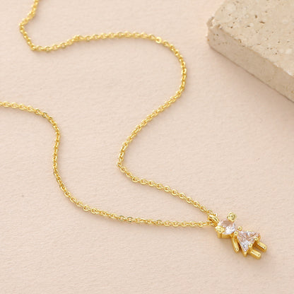 Geometric Pendant Necklace For Women In Copper With 18K Real Gold Plated Finish And Zircon Inlay On Cable Chain