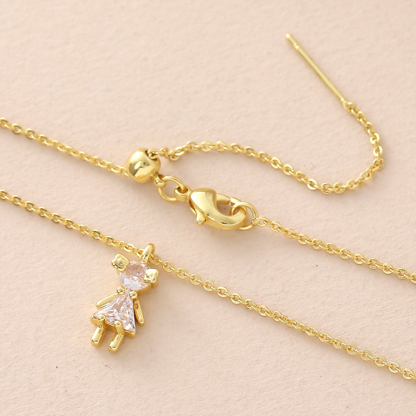 Geometric Pendant Necklace For Women In Copper With 18K Real Gold Plated Finish And Zircon Inlay On Cable Chain