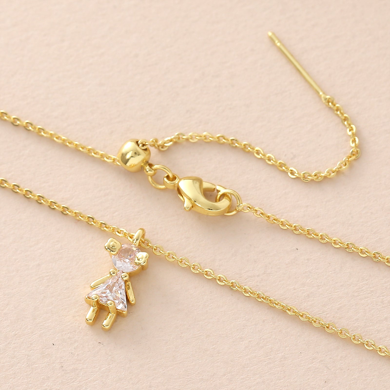 Geometric Pendant Necklace For Women In Copper With 18K Real Gold Plated Finish And Zircon Inlay On Cable Chain