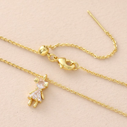 Geometric Pendant Necklace For Women In Copper With 18K Real Gold Plated Finish And Zircon Inlay On Cable Chain