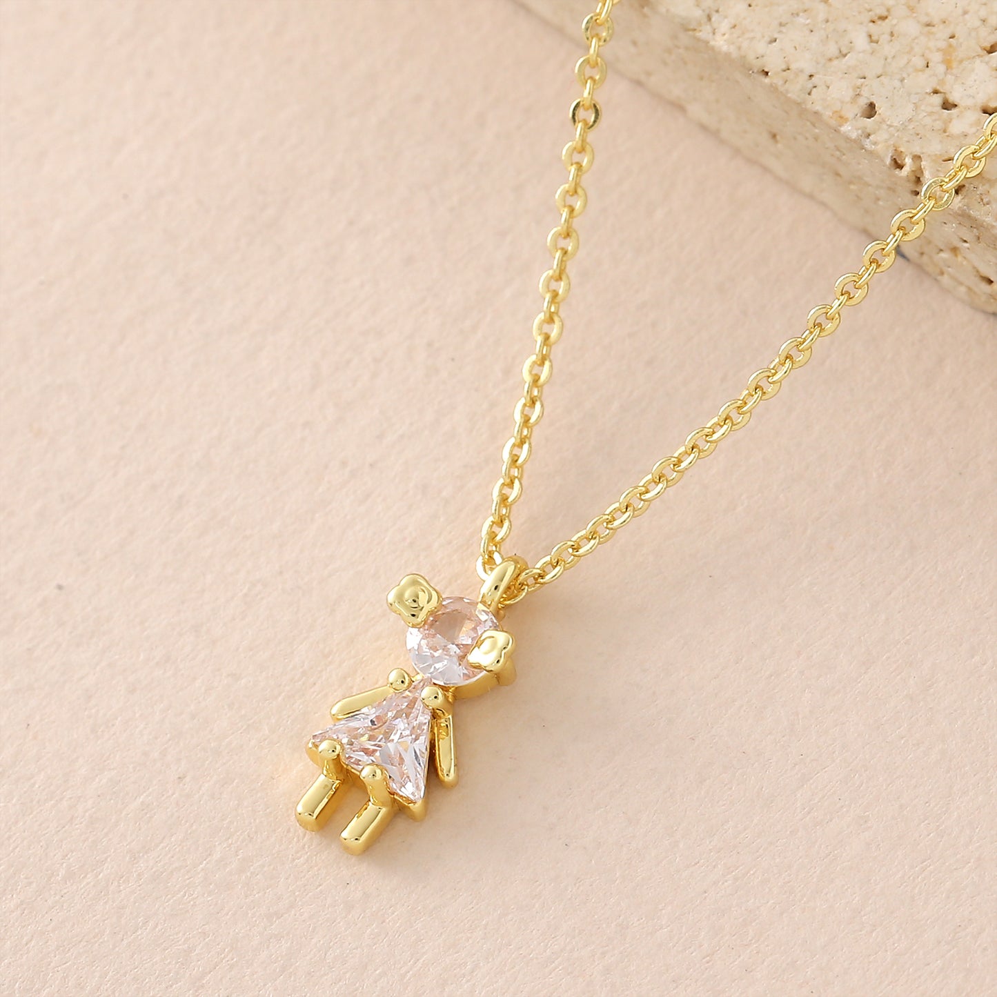 Geometric Pendant Necklace For Women In Copper With 18K Real Gold Plated Finish And Zircon Inlay On Cable Chain