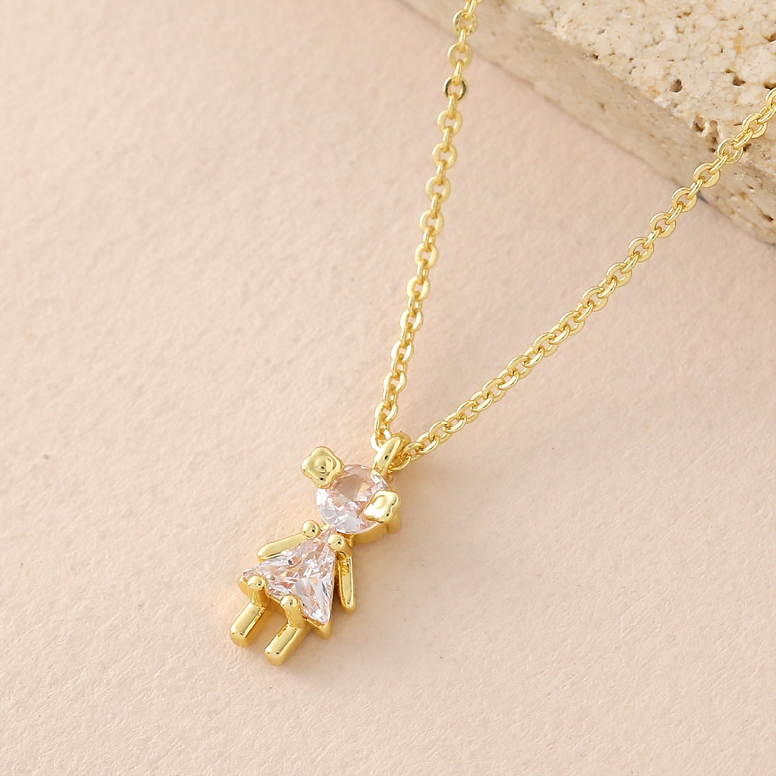 Geometric Pendant Necklace For Women In Copper With 18K Real Gold Plated Finish And Zircon Inlay On Cable Chain