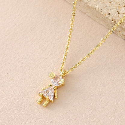Geometric Pendant Necklace For Women In Copper With 18K Real Gold Plated Finish And Zircon Inlay On Cable Chain