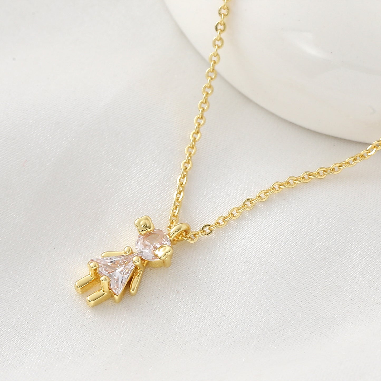 Geometric Pendant Necklace For Women In Copper With 18K Real Gold Plated Finish And Zircon Inlay On Cable Chain