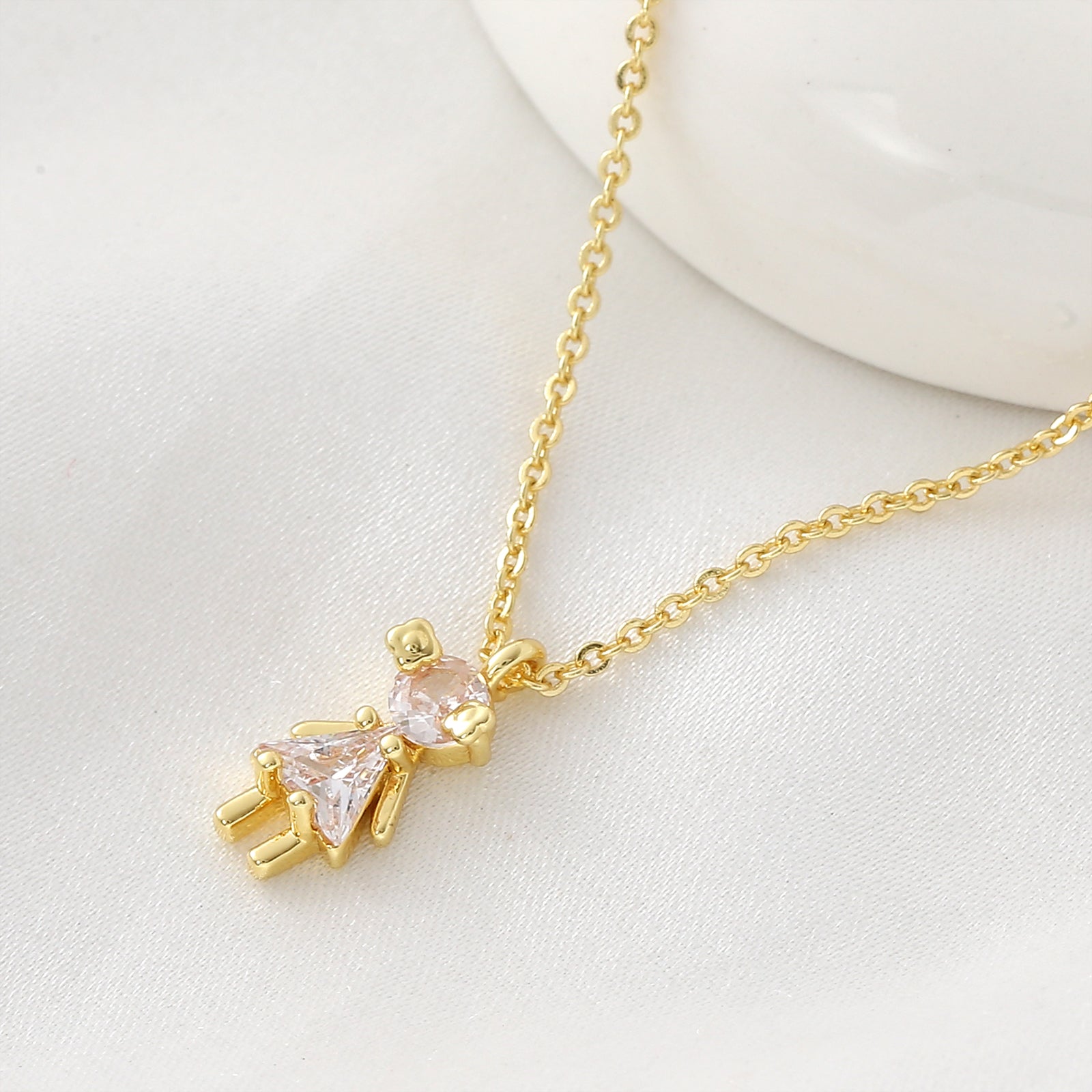 Geometric Pendant Necklace For Women In Copper With 18K Real Gold Plated Finish And Zircon Inlay On Cable Chain