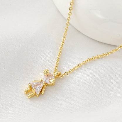Geometric Pendant Necklace For Women In Copper With 18K Real Gold Plated Finish And Zircon Inlay On Cable Chain
