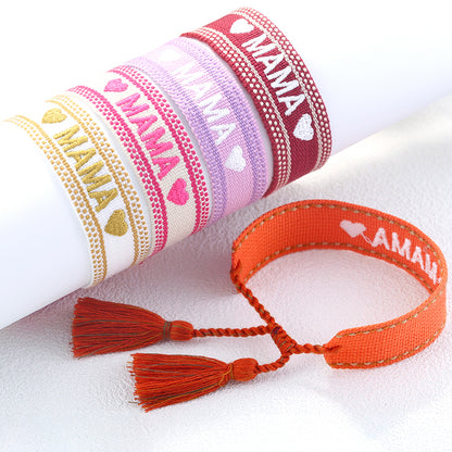 Elegant Women’s Nylon Bracelet With Woven Chain Featuring Letter Pattern And Custom For Weave Design