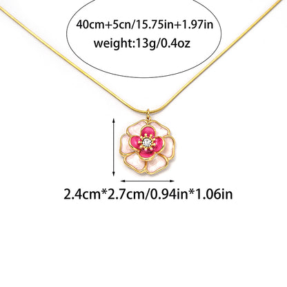 Flowers Pendant Necklace For Women In 304 Stainless Steel With 18K Real Gold Plated And Zircon Inlay On Snake Chain