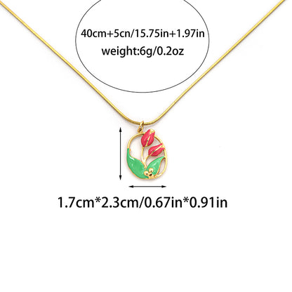 Flowers Pendant Necklace For Women In 304 Stainless Steel With 18K Real Gold Plated And Zircon Inlay On Snake Chain