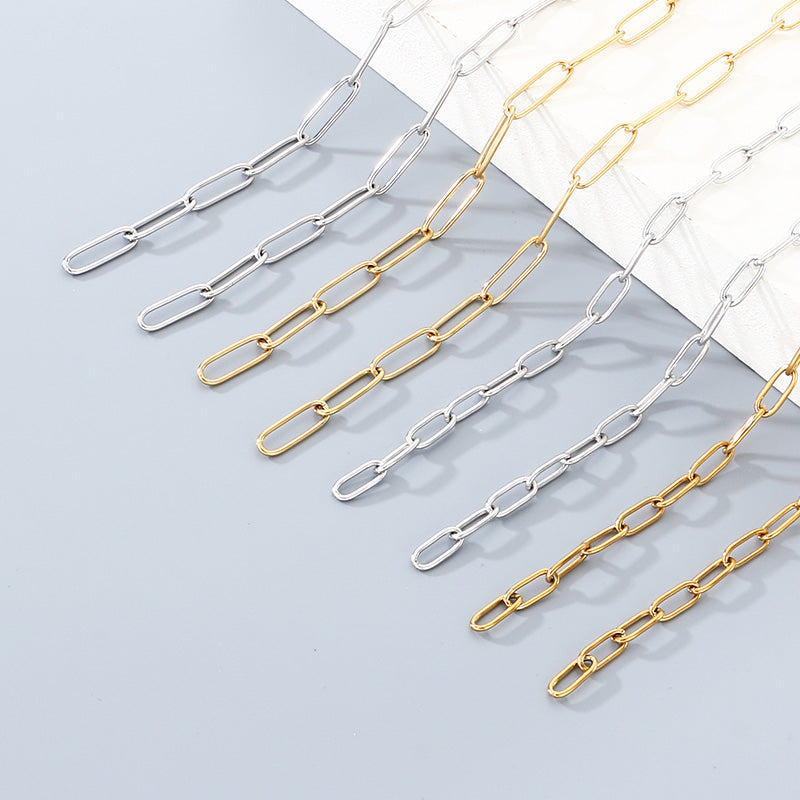 Geometric 304 Stainless Steel Chain With 18K Real Gold Plated PVD Coating 0.03µm Thickness Featuring Paperclip Chain, 1 Piece