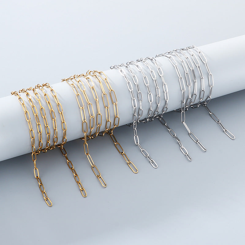 Geometric 304 Stainless Steel Chain With 18K Real Gold Plated PVD Coating 0.03µm Thickness Featuring Paperclip Chain, 1 Piece