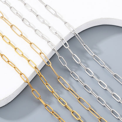 Geometric 304 Stainless Steel Chain With 18K Real Gold Plated PVD Coating 0.03µm Thickness Featuring Paperclip Chain, 1 Piece