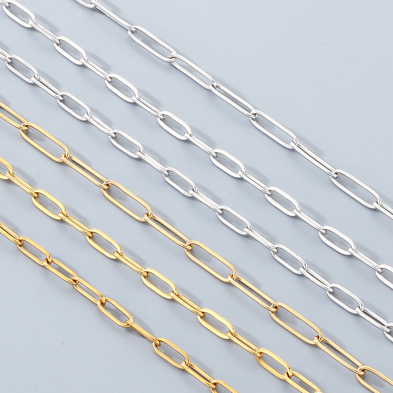 Geometric 304 Stainless Steel Chain With 18K Real Gold Plated PVD Coating 0.03µm Thickness Featuring Paperclip Chain, 1 Piece