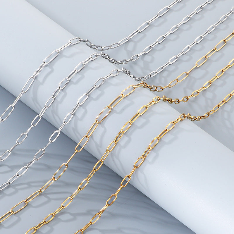 Geometric 304 Stainless Steel Chain With 18K Real Gold Plated PVD Coating 0.03µm Thickness Featuring Paperclip Chain, 1 Piece