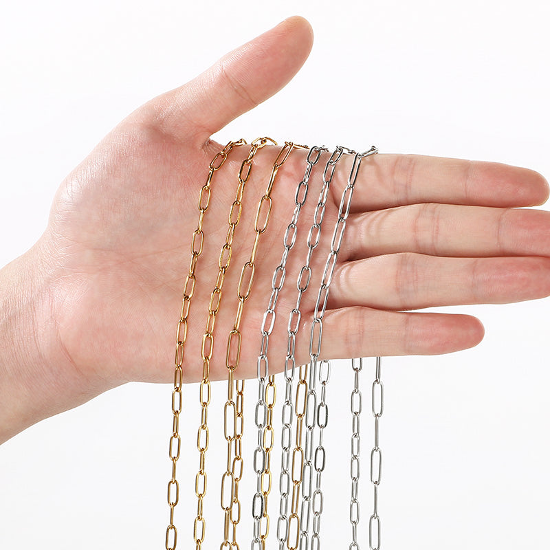 Geometric 304 Stainless Steel Chain With 18K Real Gold Plated PVD Coating 0.03µm Thickness Featuring Paperclip Chain, 1 Piece