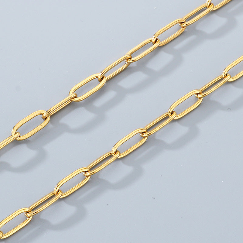 Geometric 304 Stainless Steel Chain With 18K Real Gold Plated PVD Coating 0.03µm Thickness Featuring Paperclip Chain, 1 Piece