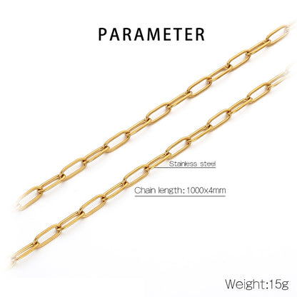 Geometric 304 Stainless Steel Chain With 18K Real Gold Plated PVD Coating 0.03µm Thickness Featuring Paperclip Chain, 1 Piece