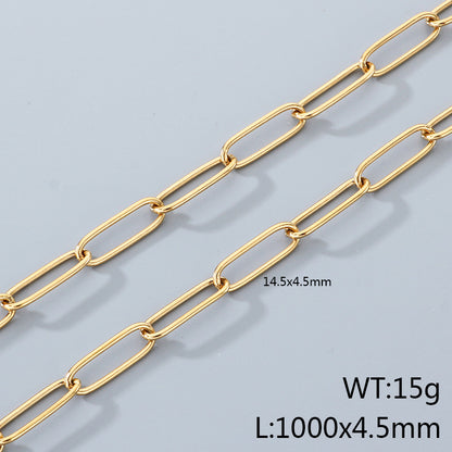 Geometric 304 Stainless Steel Chain With 18K Real Gold Plated PVD Coating 0.03µm Thickness Featuring Paperclip Chain, 1 Piece