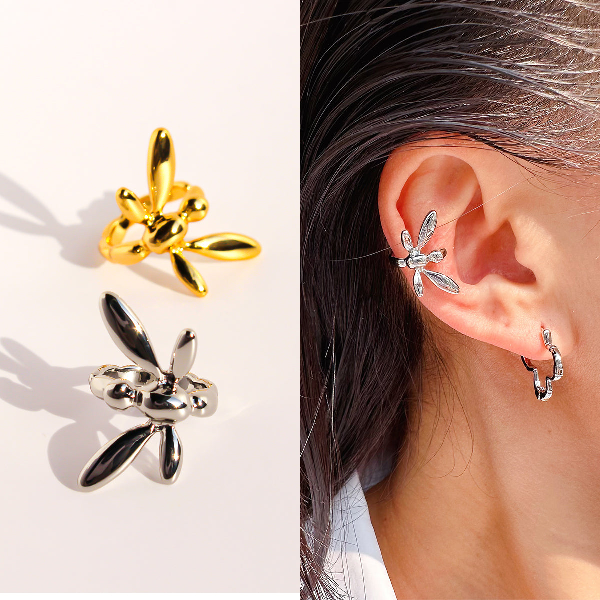 Classic Golden Brass Geometric Earrings For Women With Three-dimensional Design, Perfect For Casual Wear