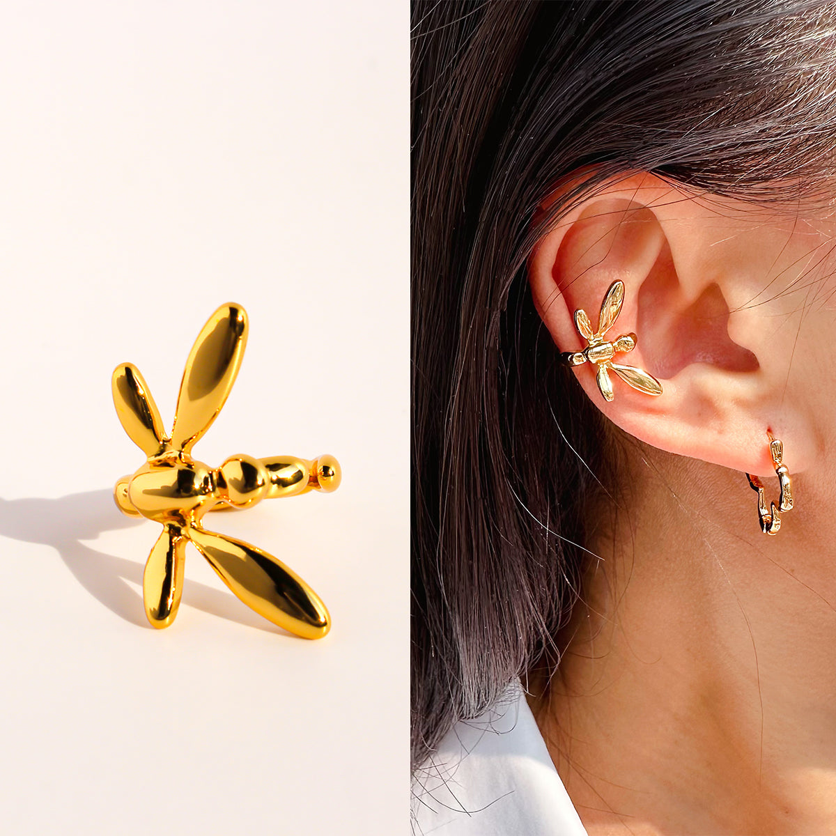 Classic Golden Brass Geometric Earrings For Women With Three-dimensional Design, Perfect For Casual Wear