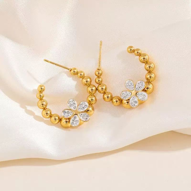 Round Stud Earrings For Women In 304 Stainless Steel With 18K Real Gold Plating And Zircon Inlay, Perfect For New Year