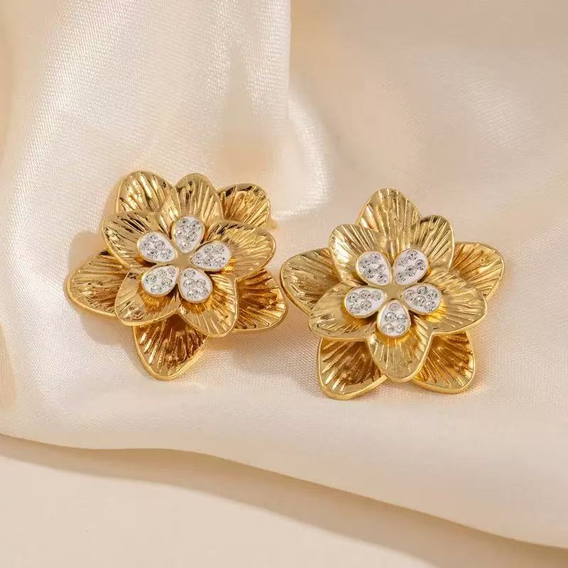 Round Stud Earrings For Women In 304 Stainless Steel With 18K Real Gold Plating And Zircon Inlay, Perfect For New Year