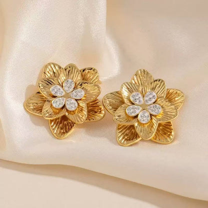 Round Stud Earrings For Women In 304 Stainless Steel With 18K Real Gold Plating And Zircon Inlay, Perfect For New Year