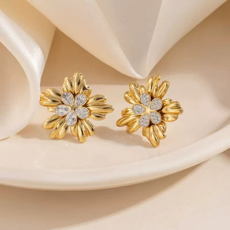 Round Stud Earrings For Women In 304 Stainless Steel With 18K Real Gold Plating And Zircon Inlay, Perfect For New Year