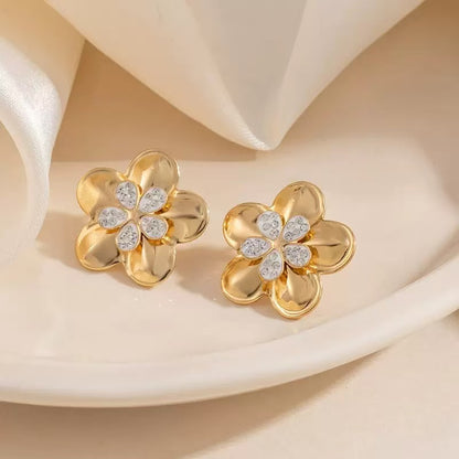 Round Stud Earrings For Women In 304 Stainless Steel With 18K Real Gold Plating And Zircon Inlay, Perfect For New Year