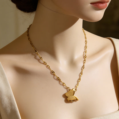 Butterfly Necklace For Adults Featuring Three-dimensional Design In 304 Stainless Steel With Golden Plated O-link Chain