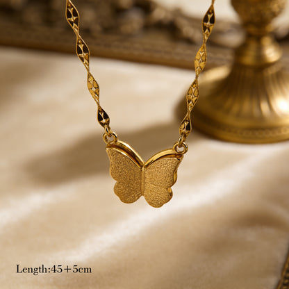Butterfly Necklace For Adults Featuring Three-dimensional Design In 304 Stainless Steel With Golden Plated O-link Chain